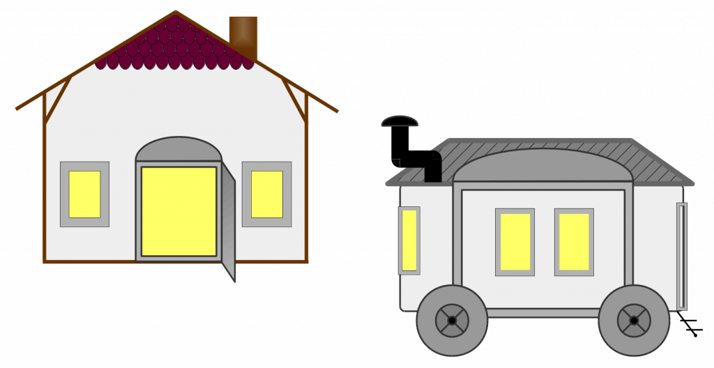 Abbildung eines kleinen Hauses und eines Bauwagens